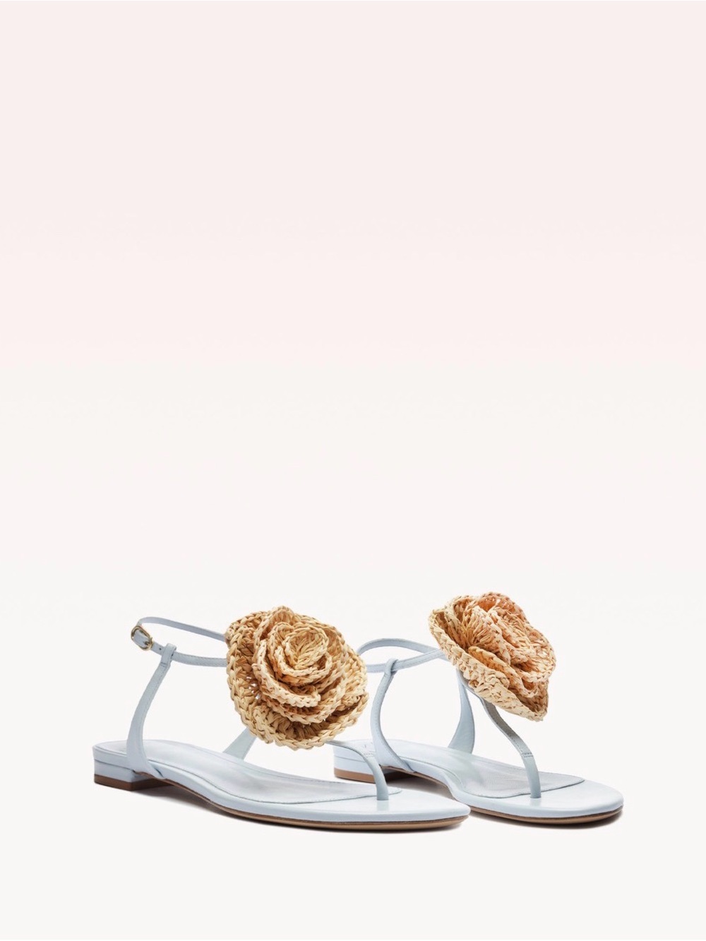 Alexandre Birman SADIE FLOWER FLAT Woven Flower Light Blue T-Strap Sandals